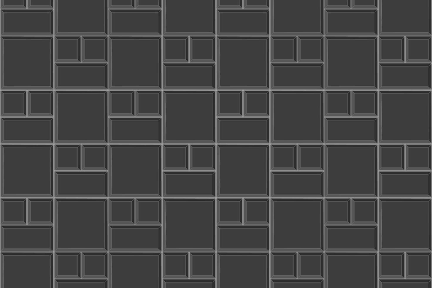 Black tile mosaic background. Kitchen backsplash surface. Bathroom, shower or toilet floor decoration. Pavement texture. Stone or ceramic brick wall seamless pattern vector