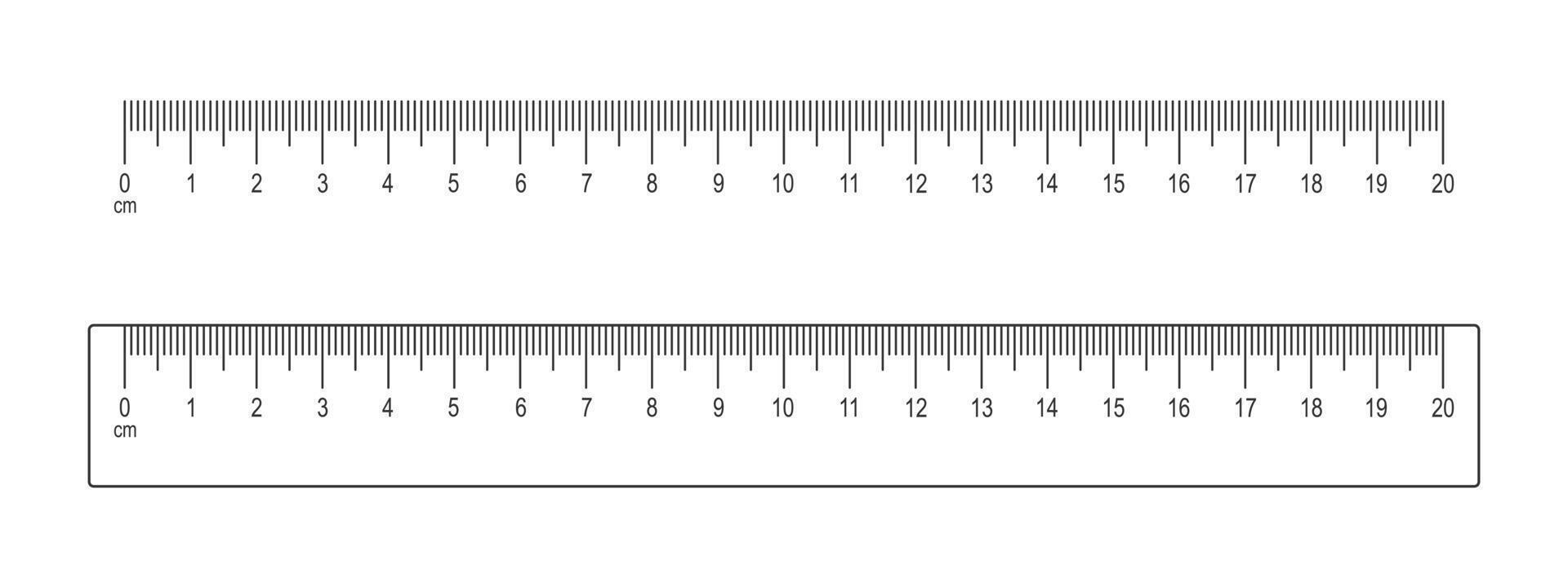 20 centímetros escala y regla modelo aislado en blanco antecedentes. matemáticas o geométrico herramienta para distancia, altura o longitud medición con margen y números vector
