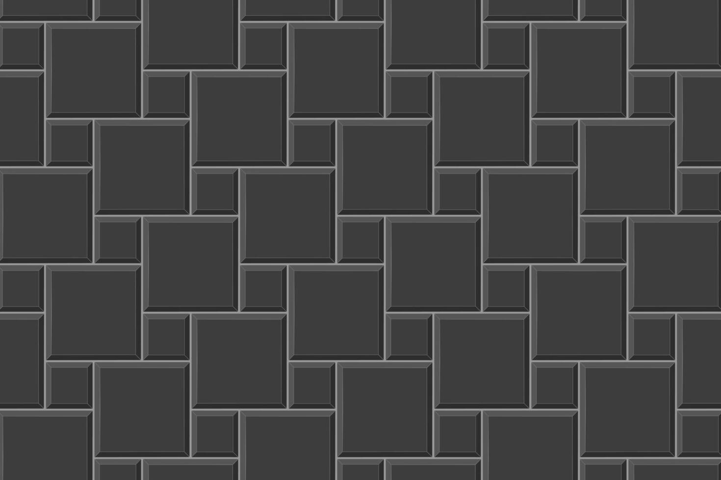 Black hopscotch tile seamless pattern. Stone or ceramic brick wall background. Kitchen backsplash mosaic texture. Bathroom, shower or toilet floor. Pavement texture vector