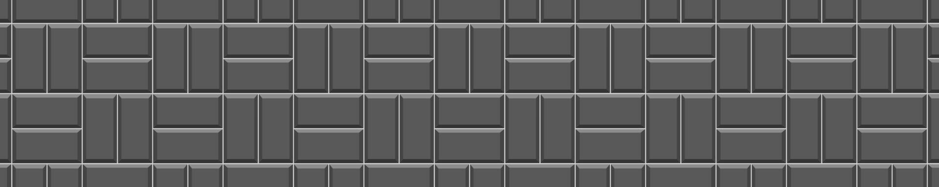 Black basket weave tile texture. Stone or ceramic brick wall seamless pattern. Kitchen backsplash, shower or bathroom floor decoration. Outdoor or indoor mosaic background vector