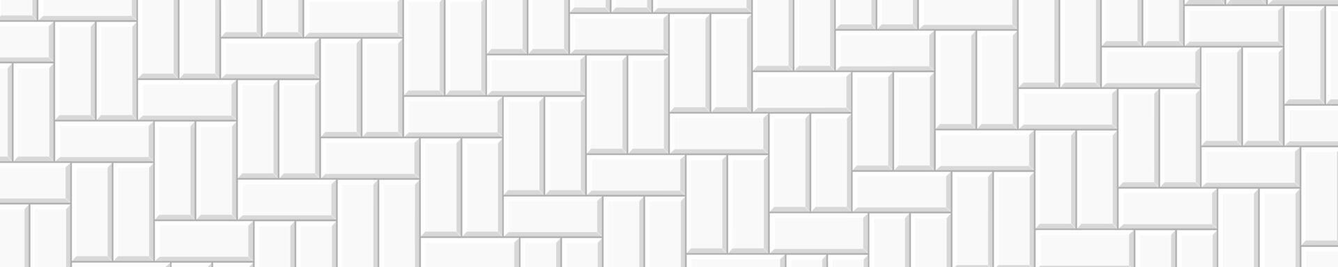 White basketweave tile seamless pattern. Stone or ceramic brick wall background. Kitchen backsplash texture. Bathroom, shower or toilet floor mosaic decoration vector