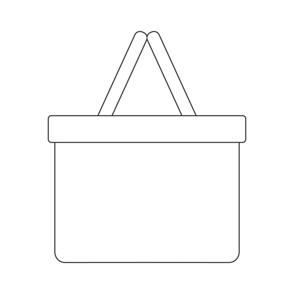 Picnic basket outline icon. Hand made wicker willow hamper with two handles vector