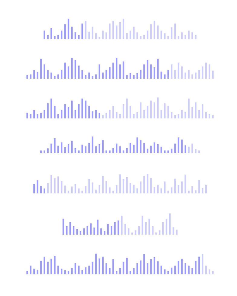 Sound wave icons. Voice message signs. Audio file pictograms. Record, pulse or voicemail symbols. Elements of online messenger, stream, radio, podcast mobile app interface vector