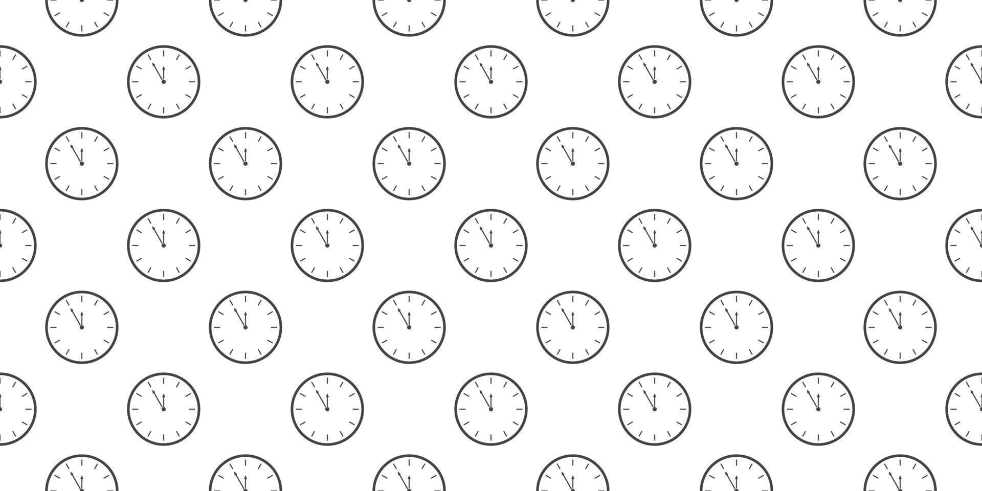 Clock icons with 5 minutes to twelve time interval seamless pattern. Countdown timer or stopwatch symbol background. Waiting midnight, New Year night print design vector