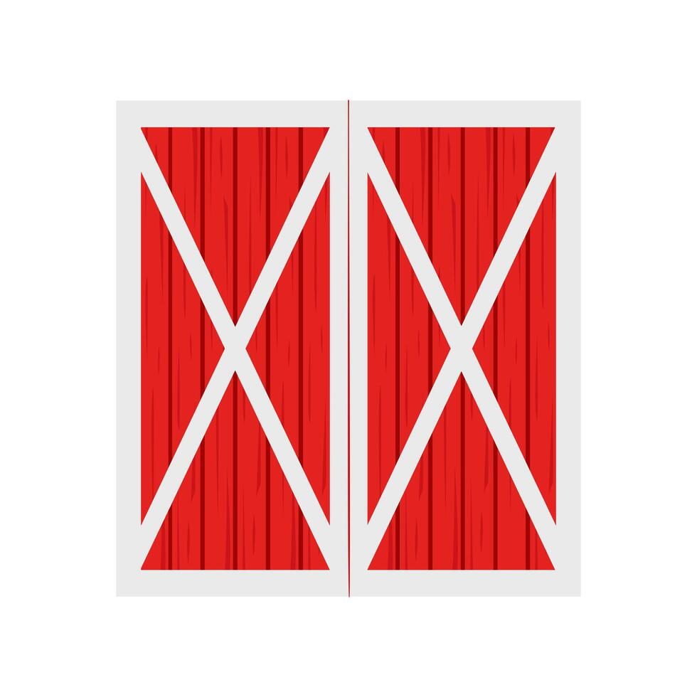 Red wooden barn door isolated on white background. Front view. Element of farm warehouse building vector