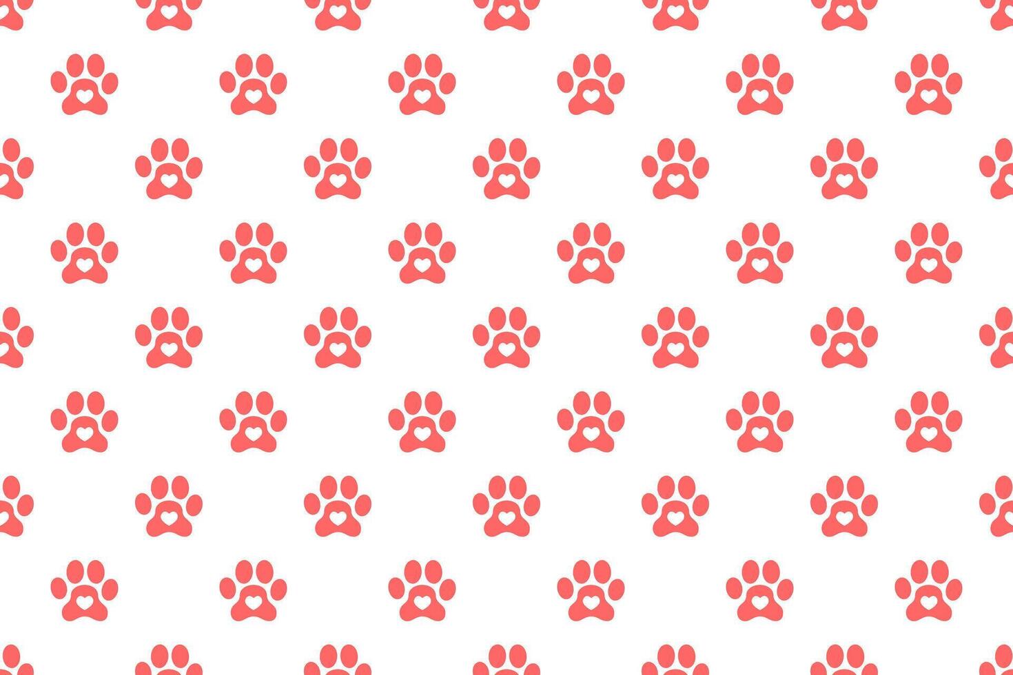 Dog or cat paw print with heart inside seamless pattern. Animals footprint background. Scrapbooking or wrapping paper, fabric design vector