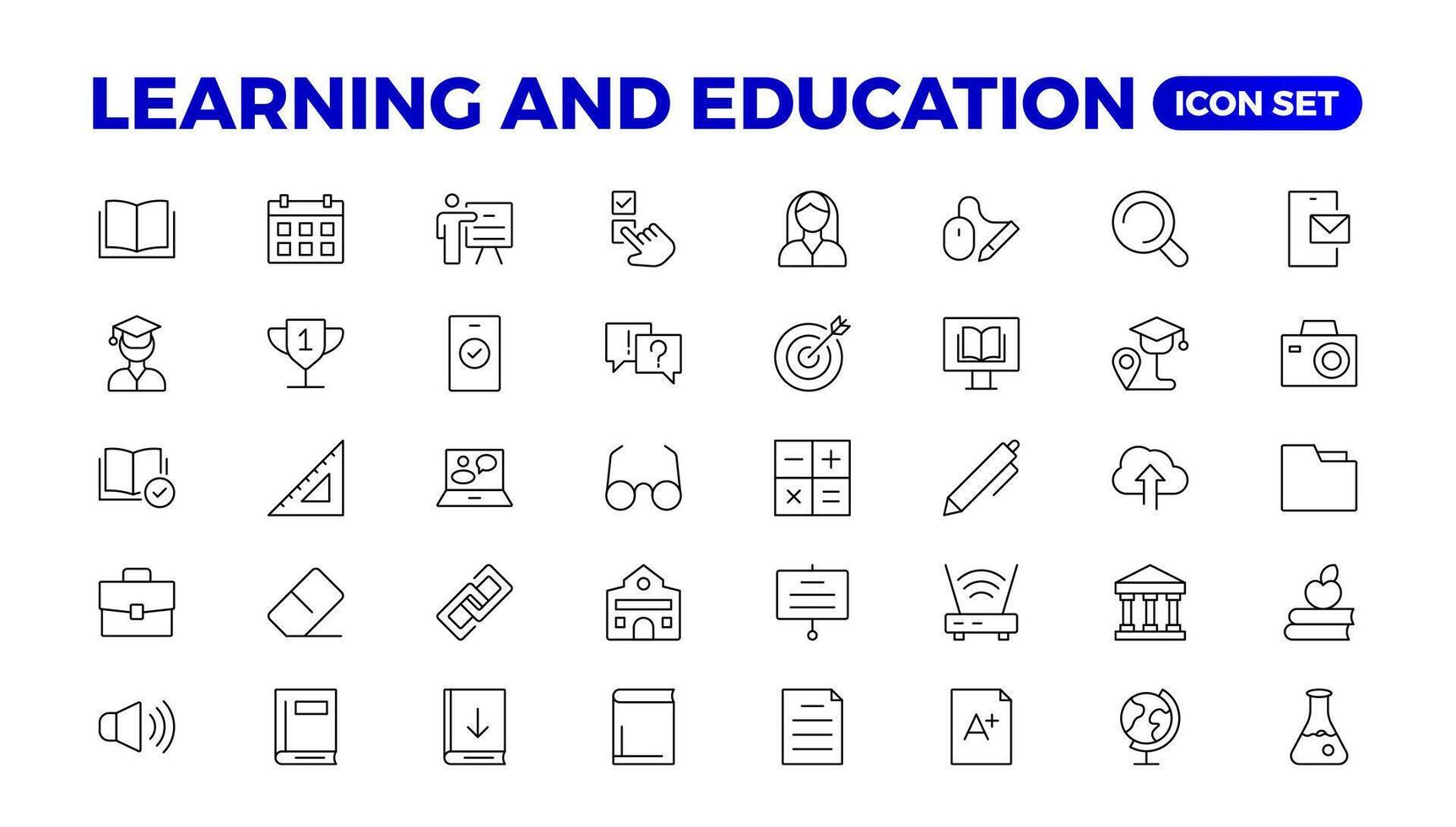 Education Learning thin line set. Back to school icon set with different icons related to education, success, academic subjects, and more. Education, School, editable stroke icons. vector