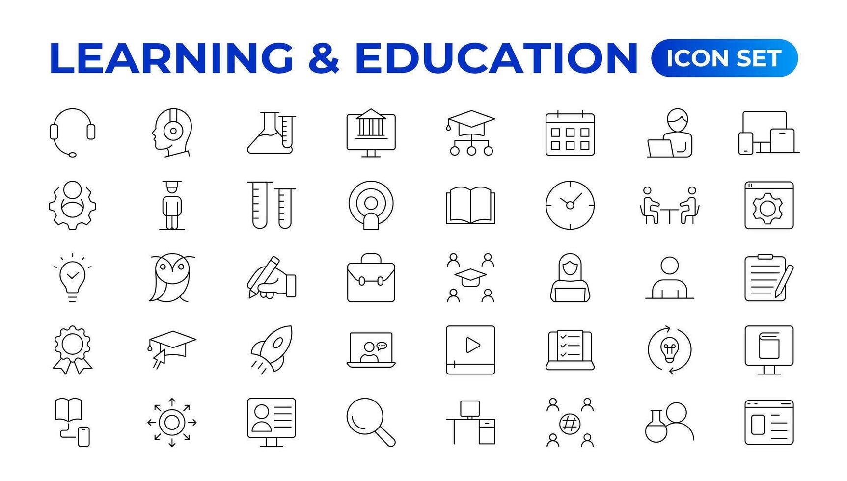 Education Learning thin line set. Back to school icon set with different icons related to education, success, academic subjects, and more. Education, School, editable stroke icons. vector