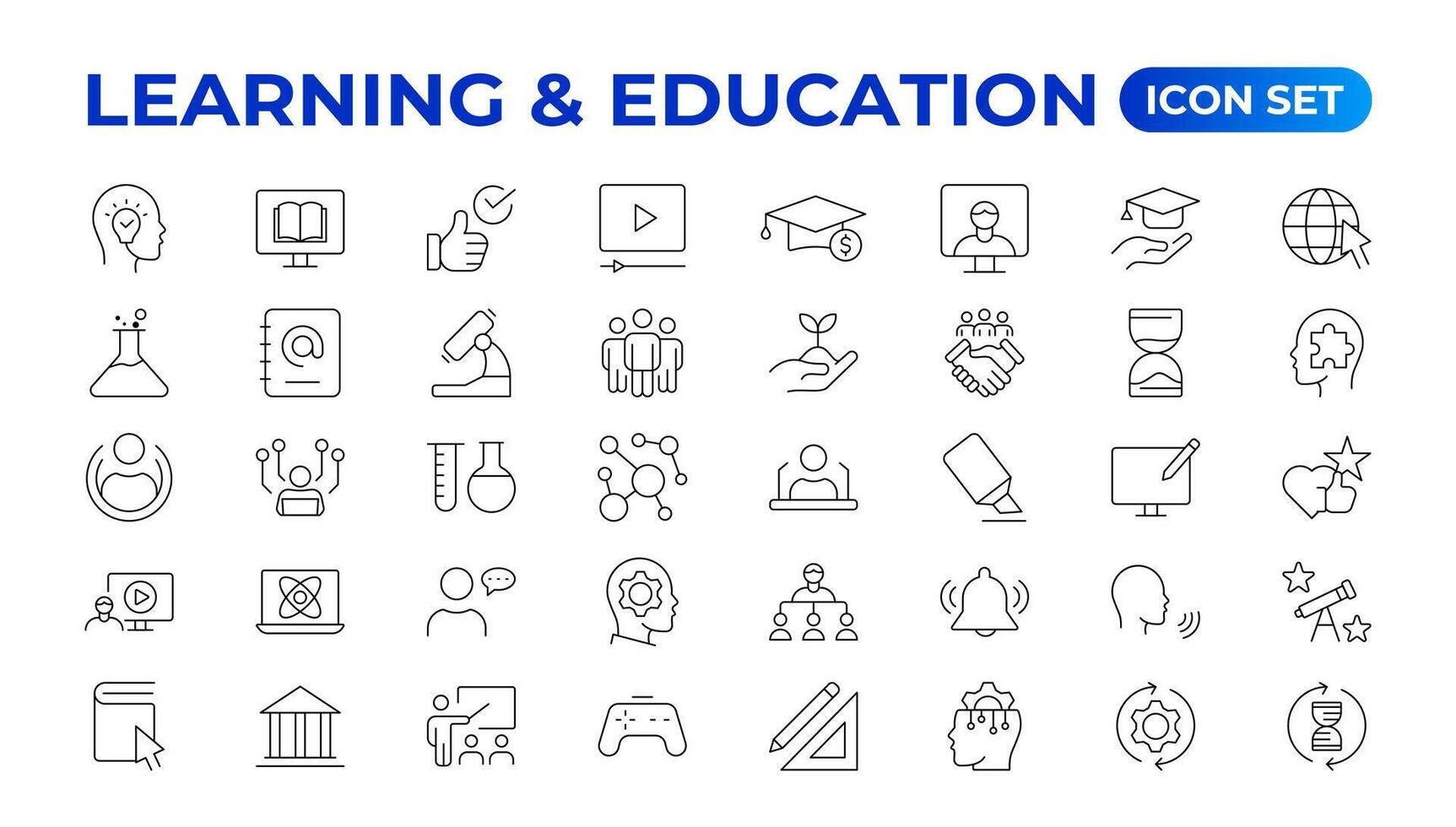 Education Learning thin line set. Back to school icon set with different icons related to education, success, academic subjects, and more. Education, School, editable stroke icons. vector