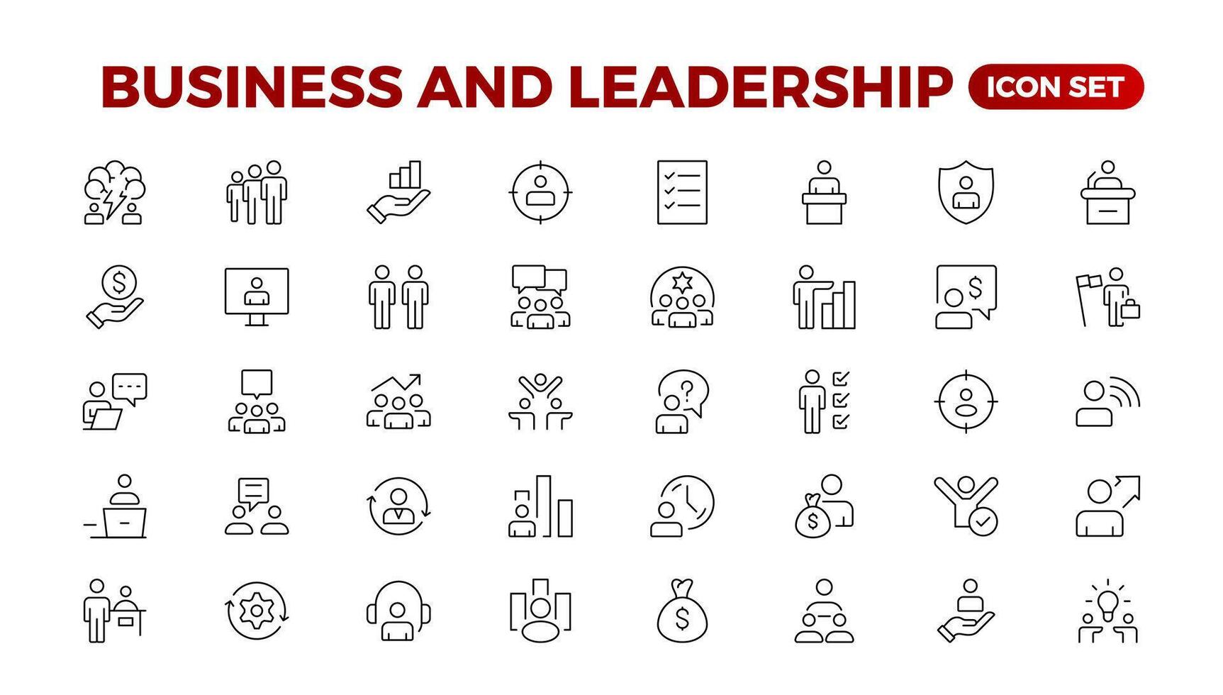 Business people line icons collection. Teamwork, goal, education, skills, career icons. UI icon set. Thin outline pack.management, administration, supervision, leadership, business. Outline icon set. vector