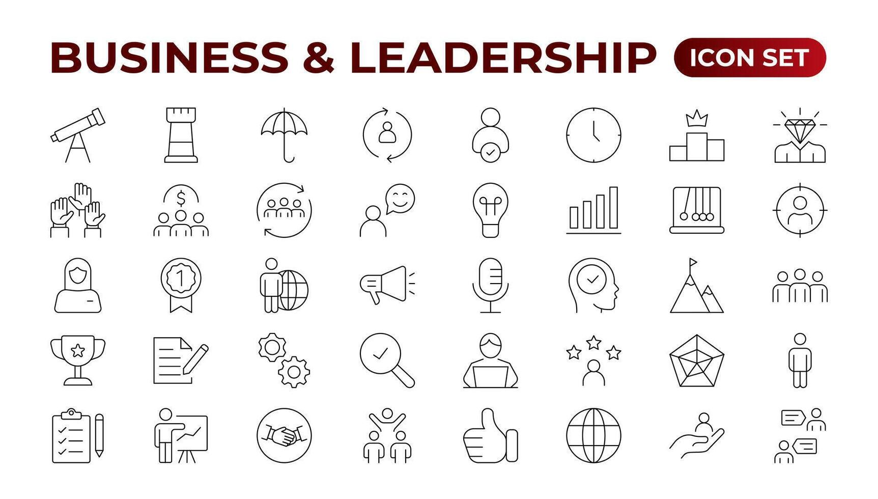 Business people line icons collection. Teamwork, goal, education, skills, career icons. UI icon set. Thin outline pack.management, administration, supervision, leadership, business. Outline icon set. vector