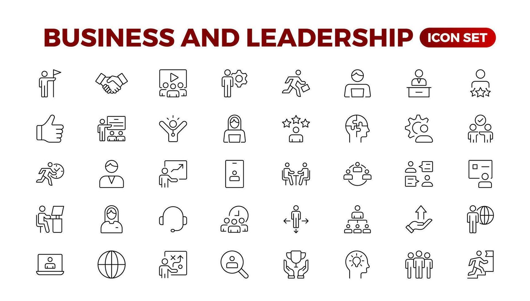 Business people line icons collection. Teamwork, goal, education, skills, career icons. UI icon set. Thin outline pack.management, administration, supervision, leadership, business. Outline icon set. vector