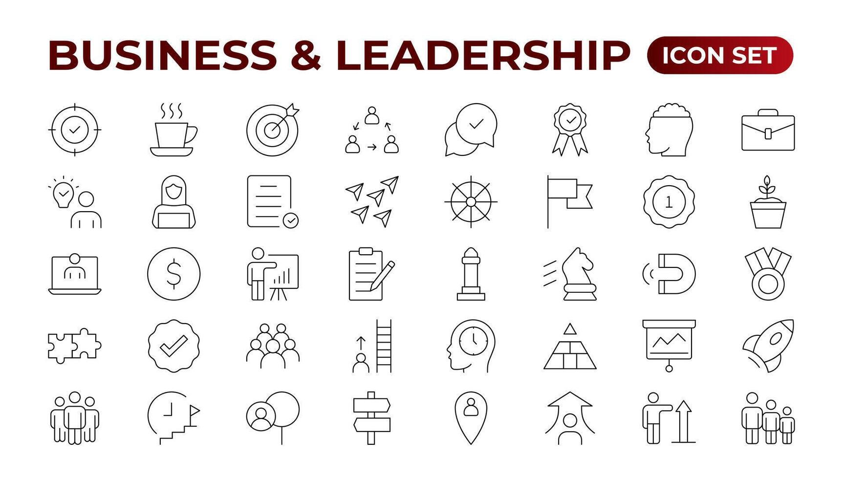 Business people line icons collection. Teamwork, goal, education, skills, career icons. UI icon set. Thin outline pack.management, administration, supervision, leadership, business. Outline icon set. vector
