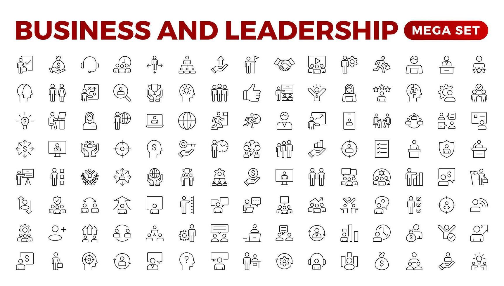 Business people line icons collection. Teamwork, goal, education, skills, career icons. UI icon set. Thin outline pack.management, administration, supervision, leadership, business. Outline icon set. vector