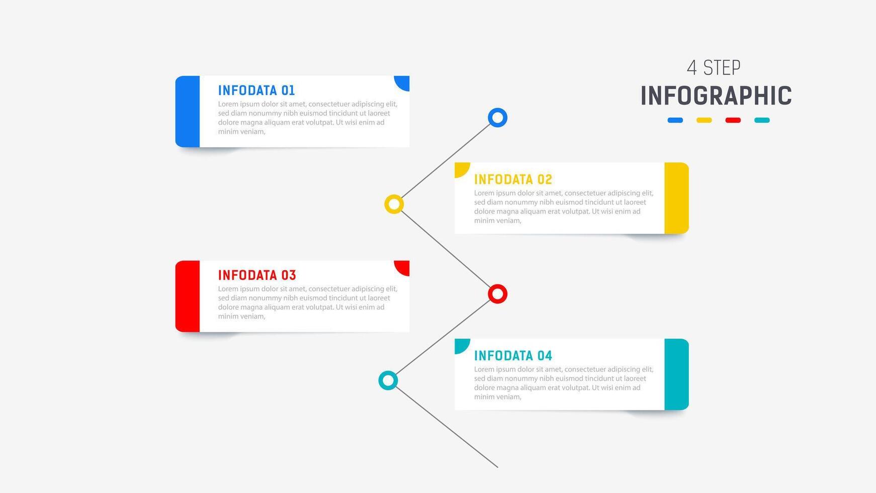 cuatro paso infografía elemento diseño modelo para presentación. proceso diagrama y presentaciones paso, flujo de trabajo disposición, bandera, fluir cuadro, informacion gráfico ilustración. vector