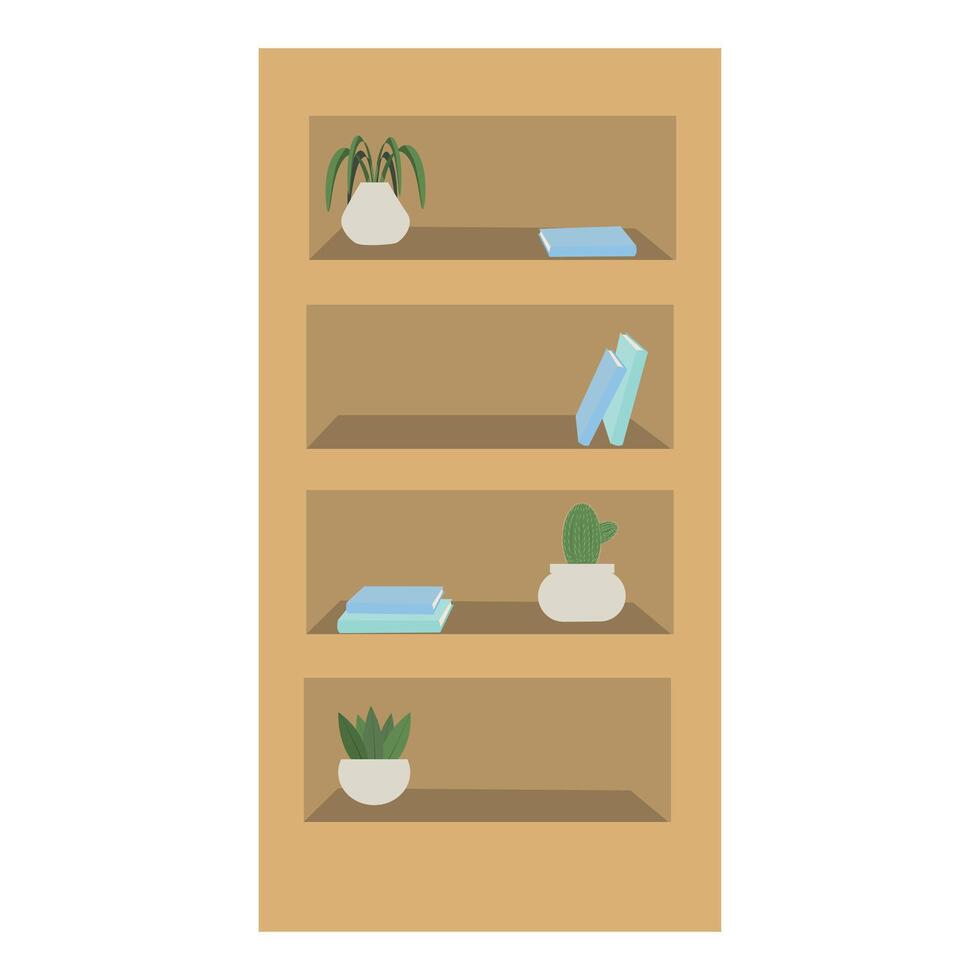 School wardrobe, furniture with books and plants. Back to school edition, flat vector