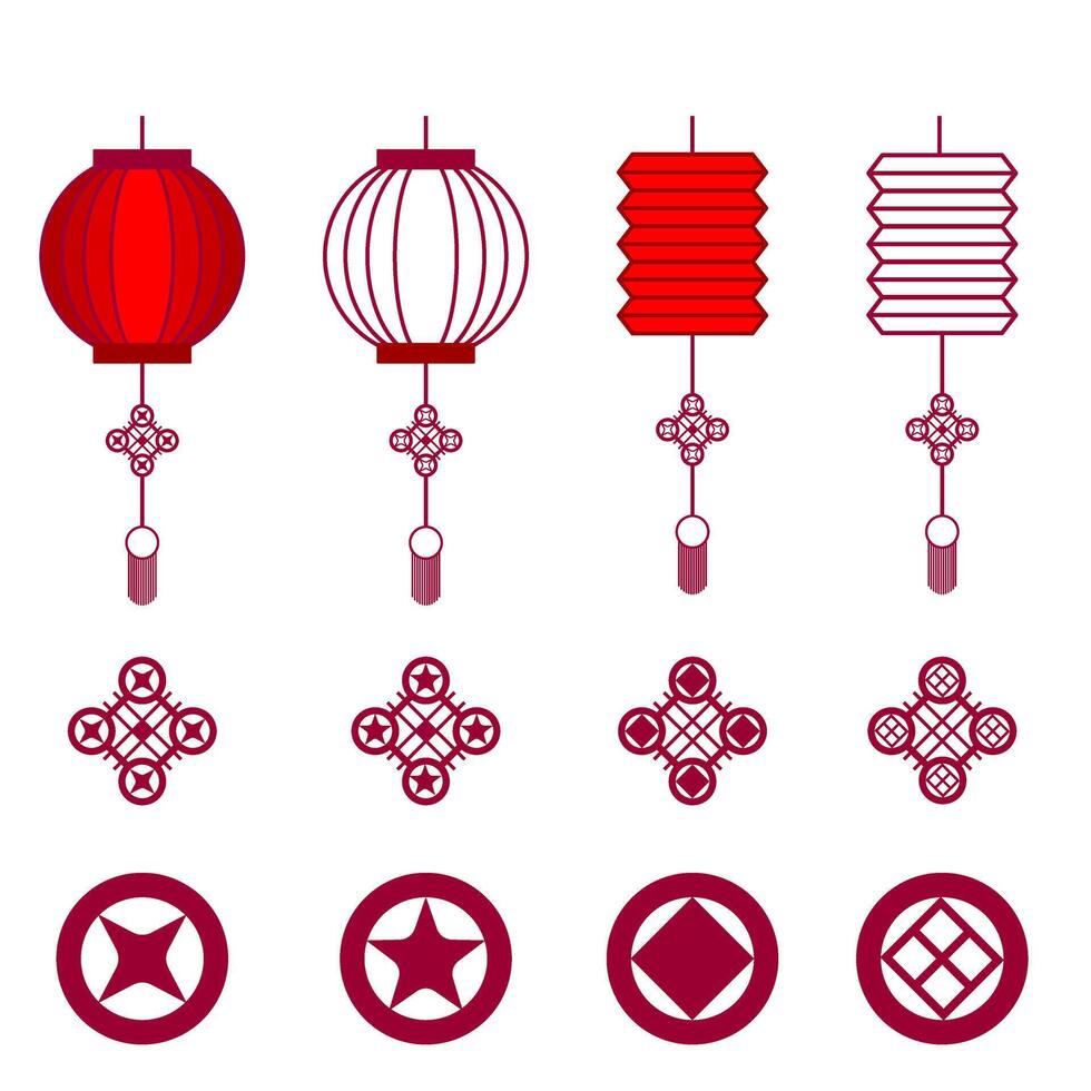 Traditional chinese and japanese decorative celebration ornaments collection icon set vector