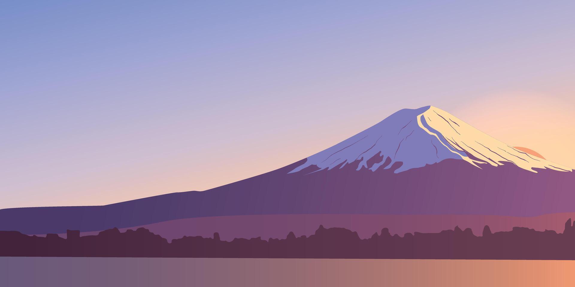 Panoramic evening view of mount Fuji vector