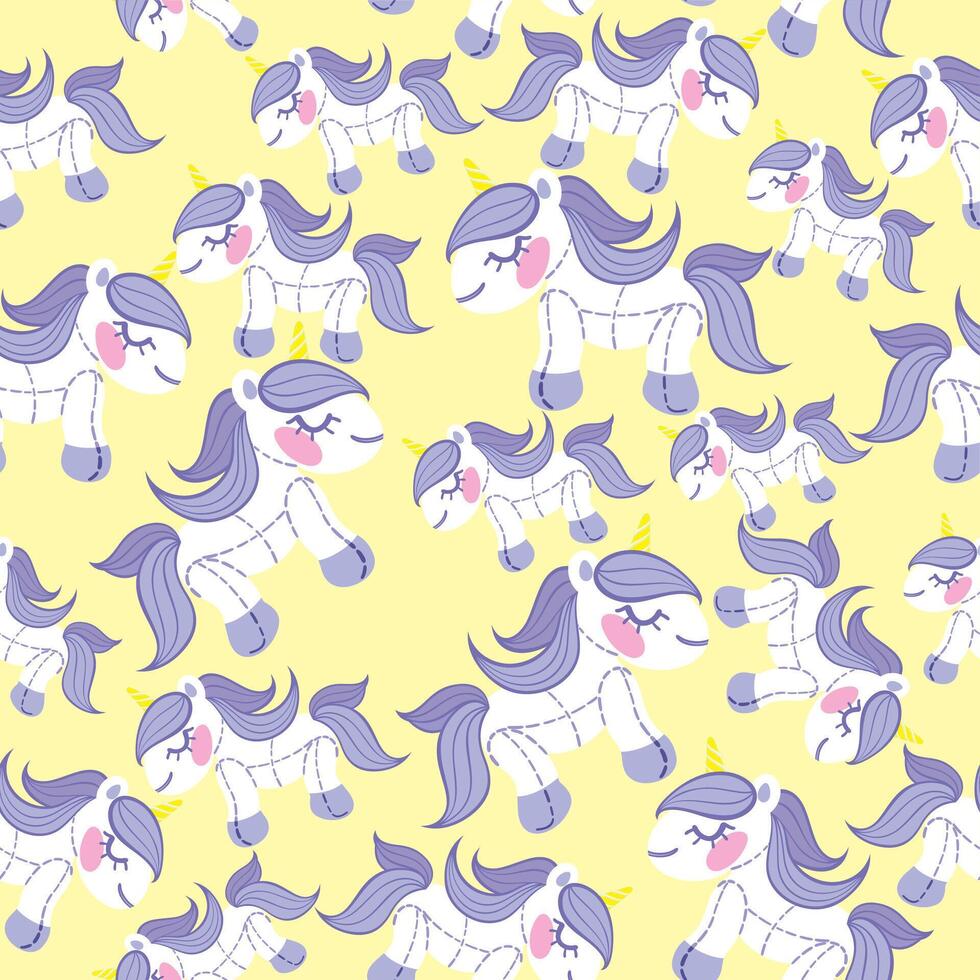 Unicorn . seamless pattern with cute unicorns on yellow background vector