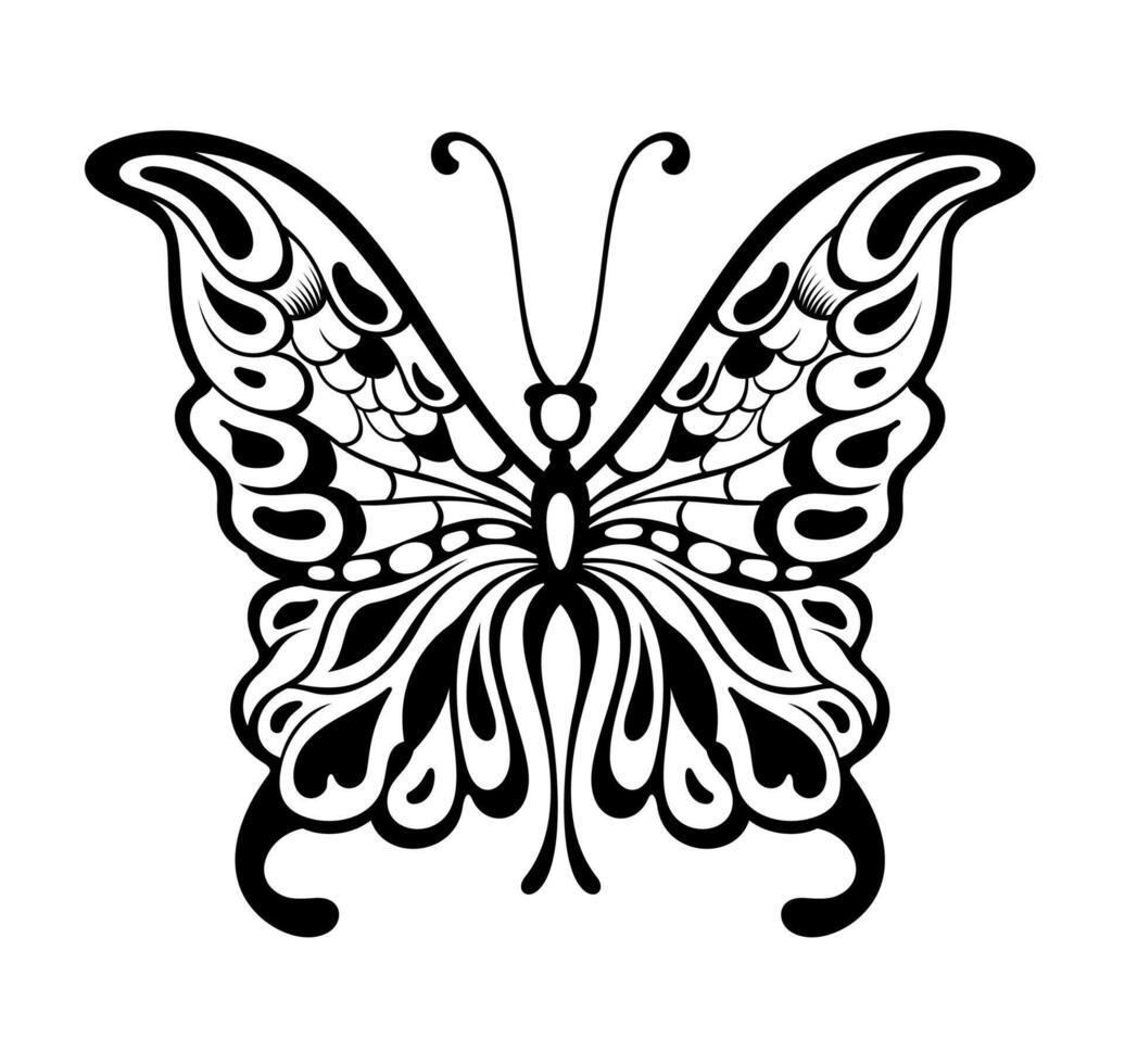 silueta de negro mariposa. tatuaje mariposa. vector