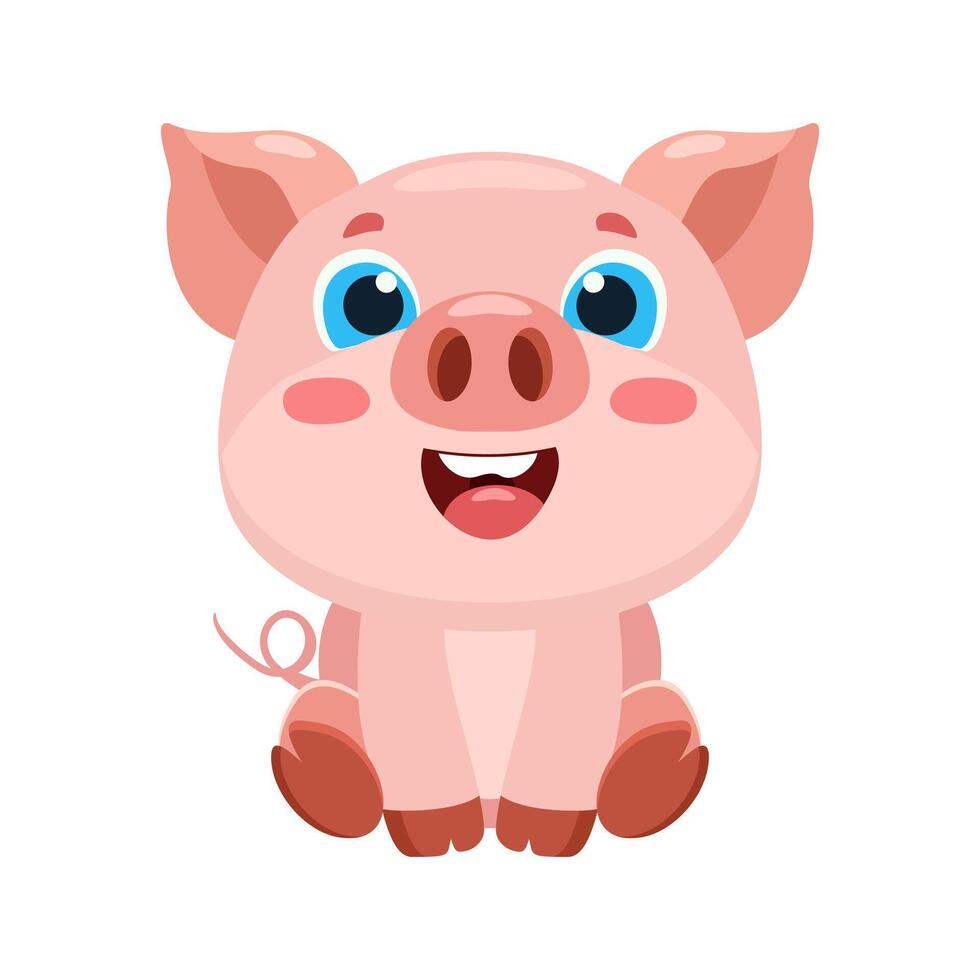 cute pig cartoon character illustration flat design vector
