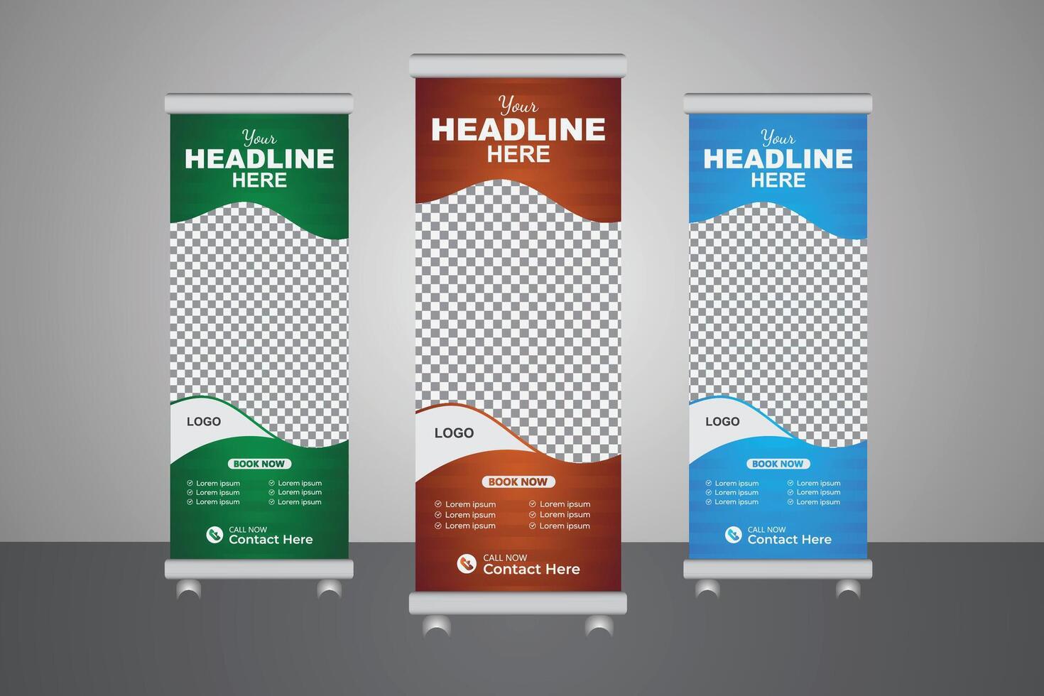 Roll-up banner design or pull-up banner template set for real estate agencies, editable design vector