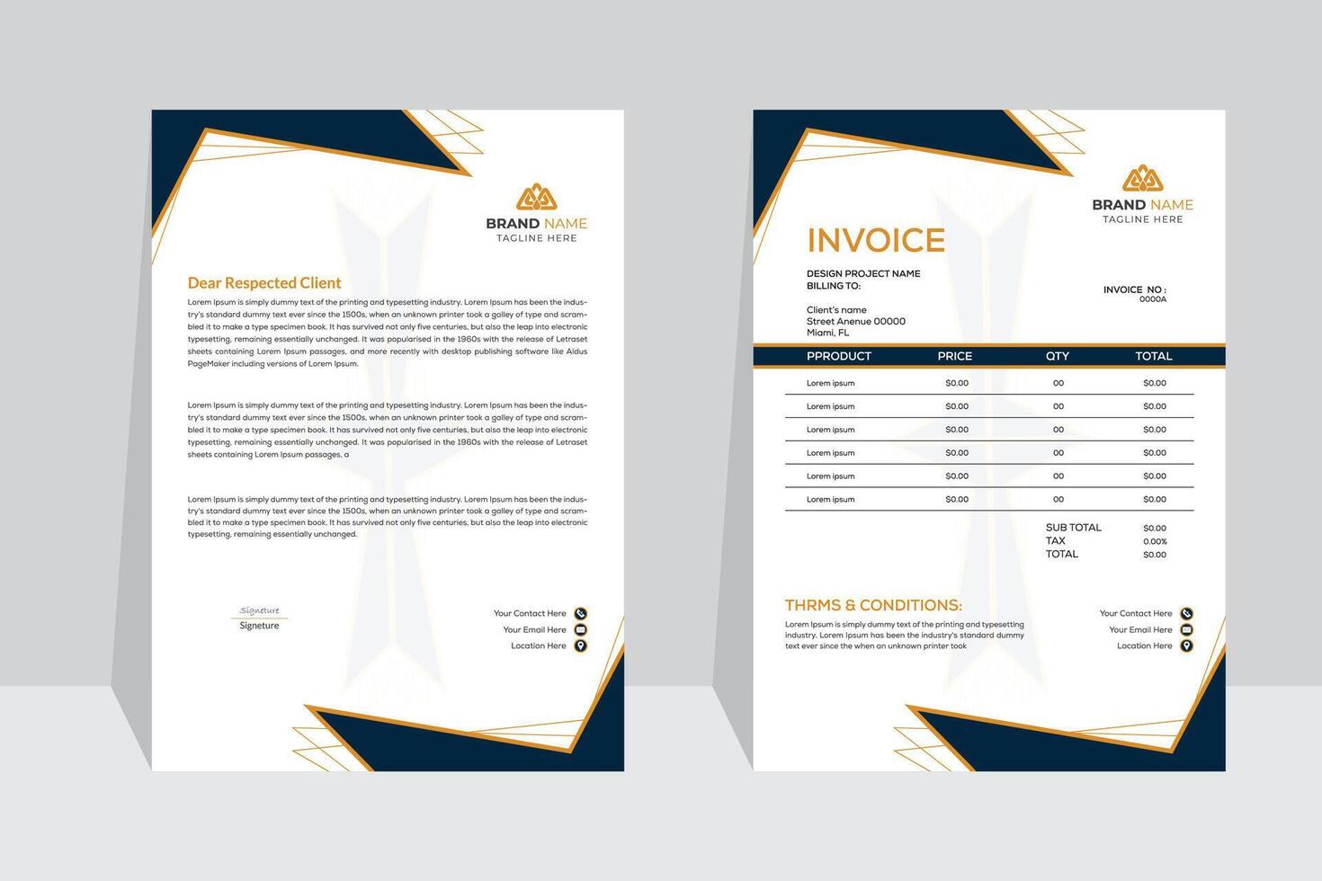 Innovative, contemporary, distinct, neat, and polished business letterhead and invoice template design for a corporate organization with bundles of color and concept variations. vector