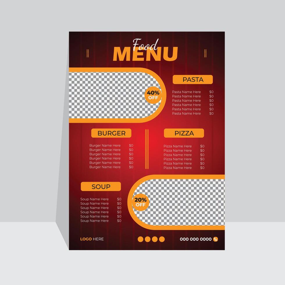creativo y moderno vistoso oscuro color comida menú diseño editable diseño vector