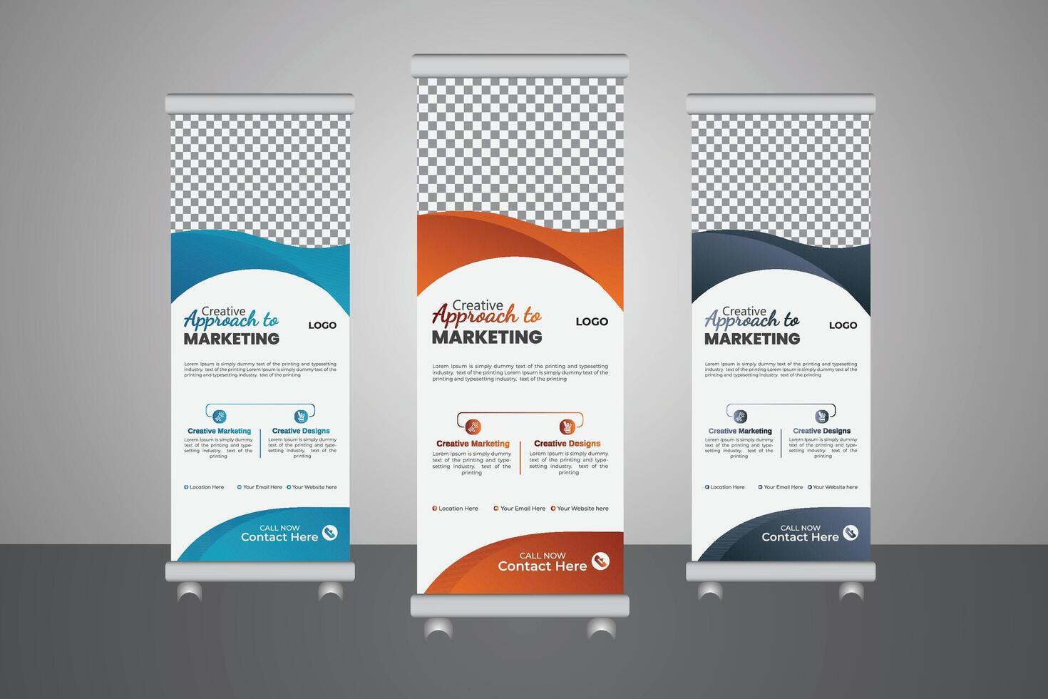 Creative and elegant roll-up banner template editable layout, creative marketing approach vector