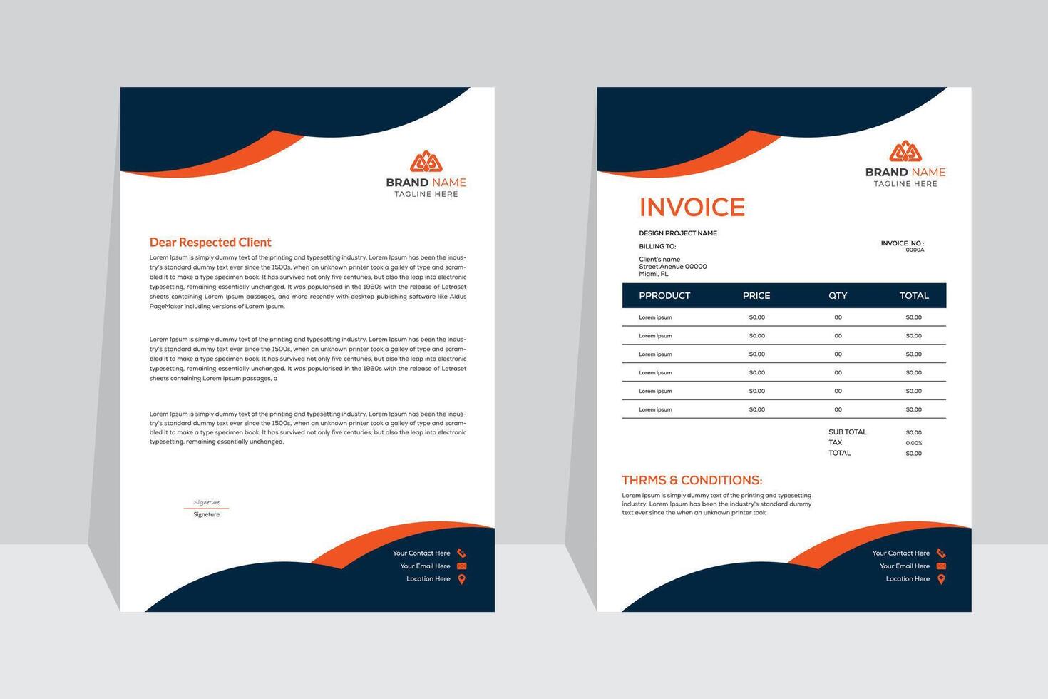 Contemporary template design for corporate letterhead and invoice. neat, business-casual letterhead and invoice for a corporation. vector