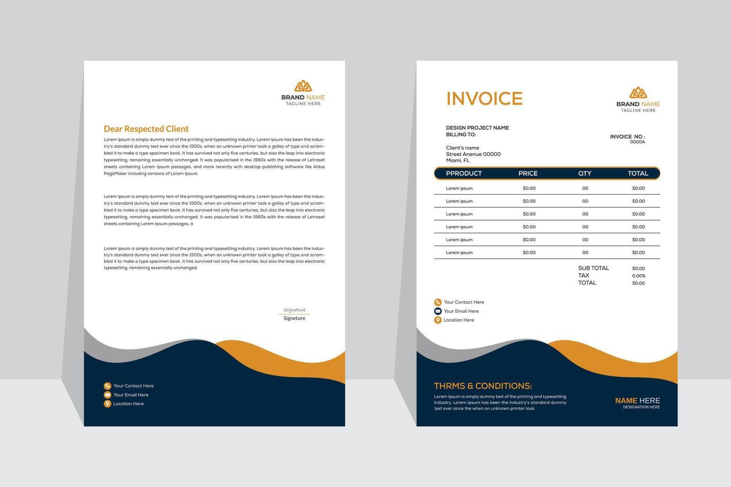 For your business, an elegant set of invoice and letterhead designs with creative color combinations and designs. vector