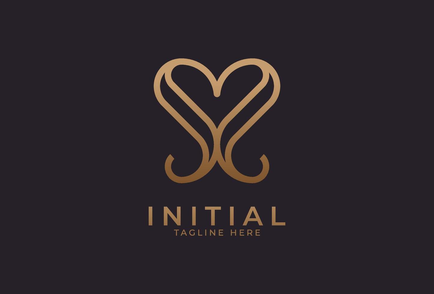 Abstract initial S or SS Love logo, letter S with heart icon combination in gold colour line style, usable for brand, card and invitation, logo design template element, illustration vector