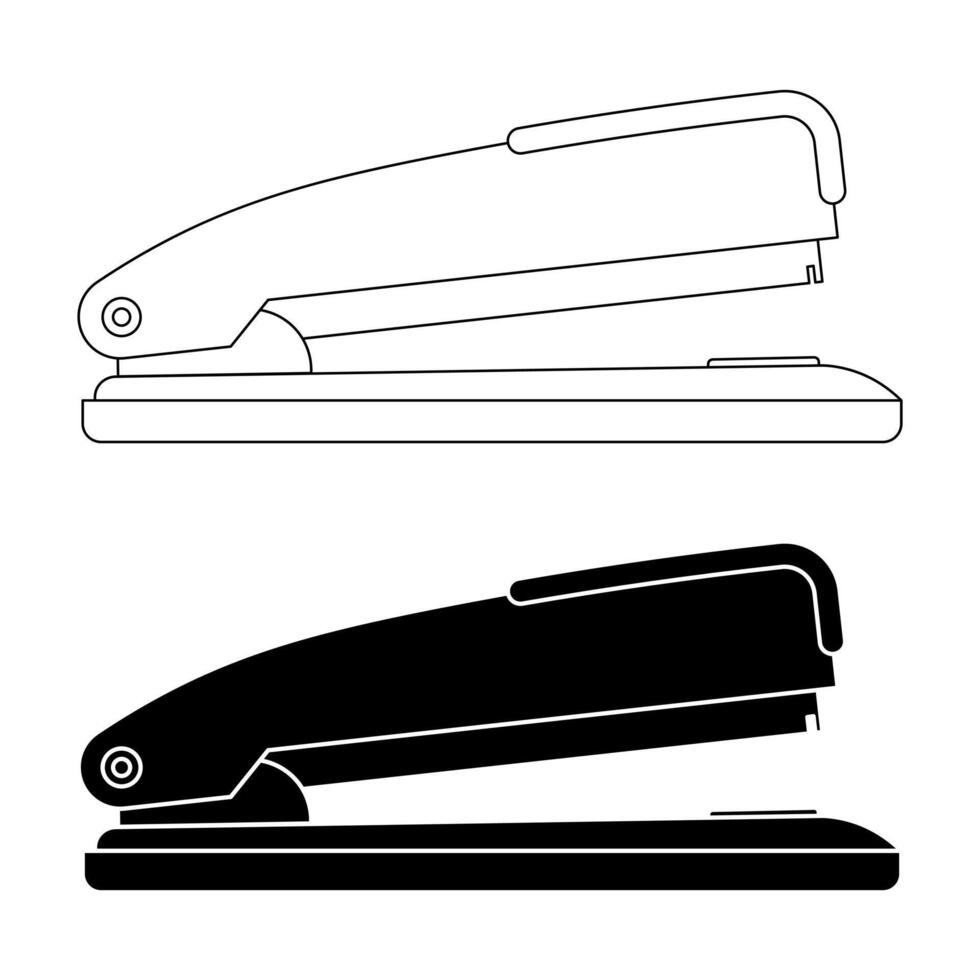 outline silhouette Stapler icon set isolated on white background vector
