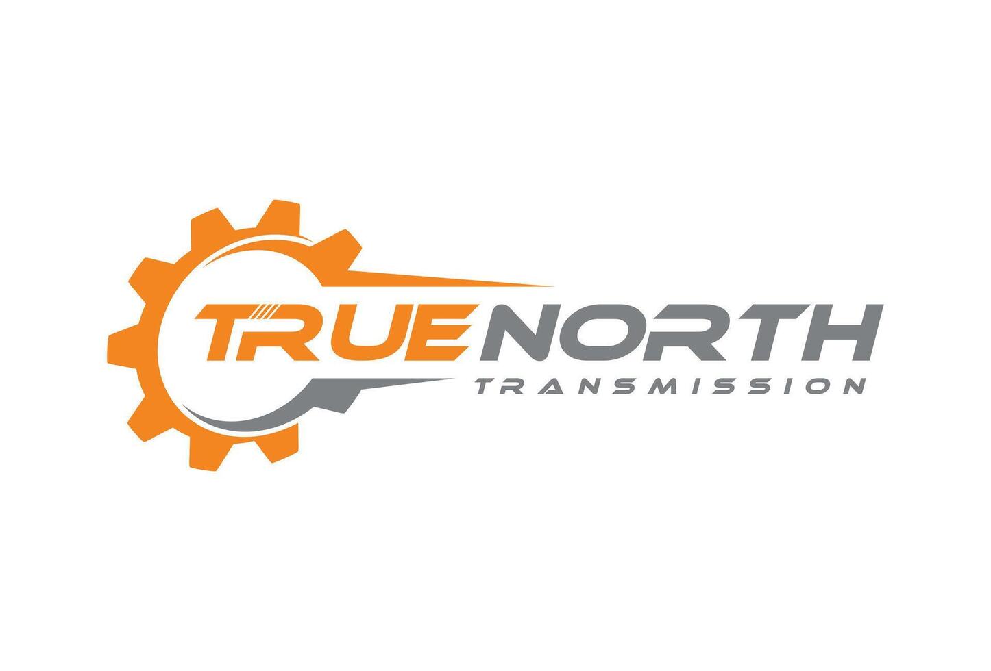 Gear mechanical, true north transmission, engineering machine logo design template vector