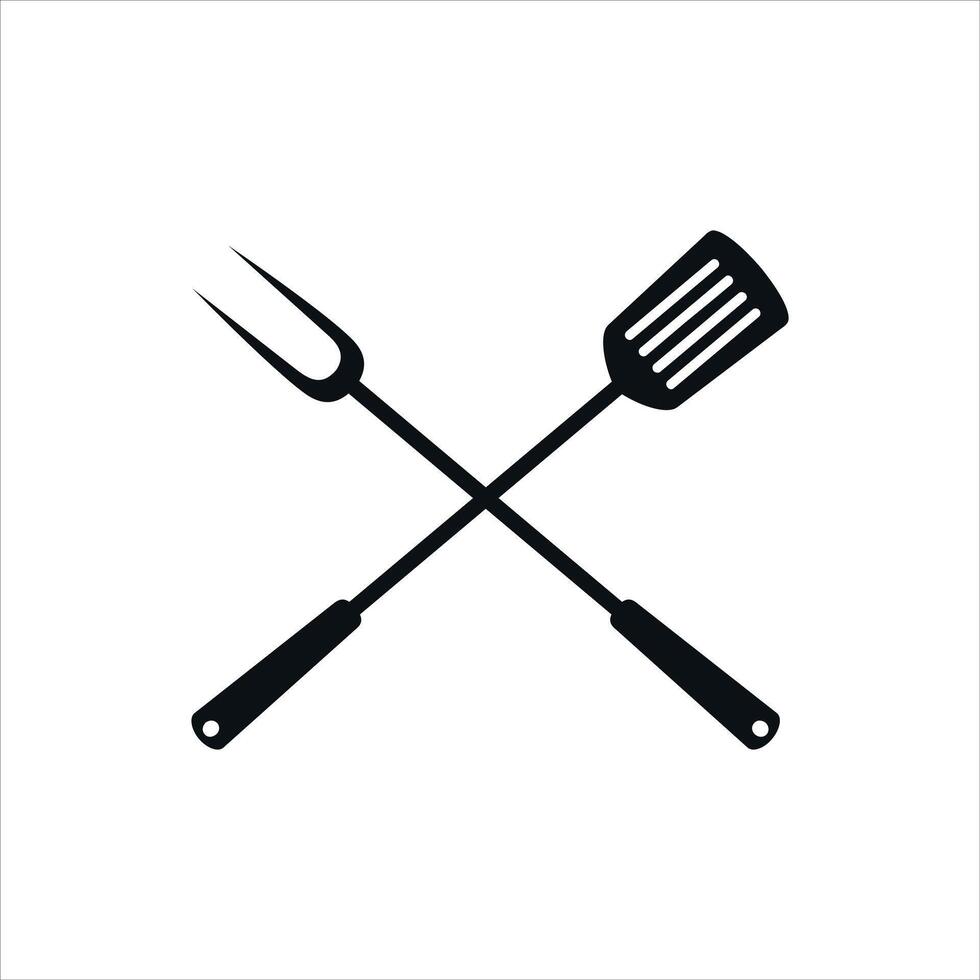 tenedor y espátula barbacoa y parrilla herramientas icono diseño aislado en blanco antecedentes vector