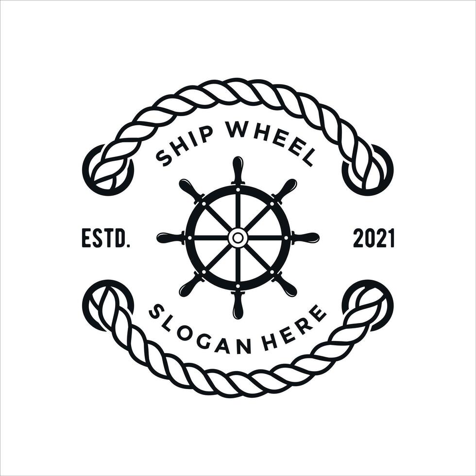 retro vintage, ship wheel logo design template vector