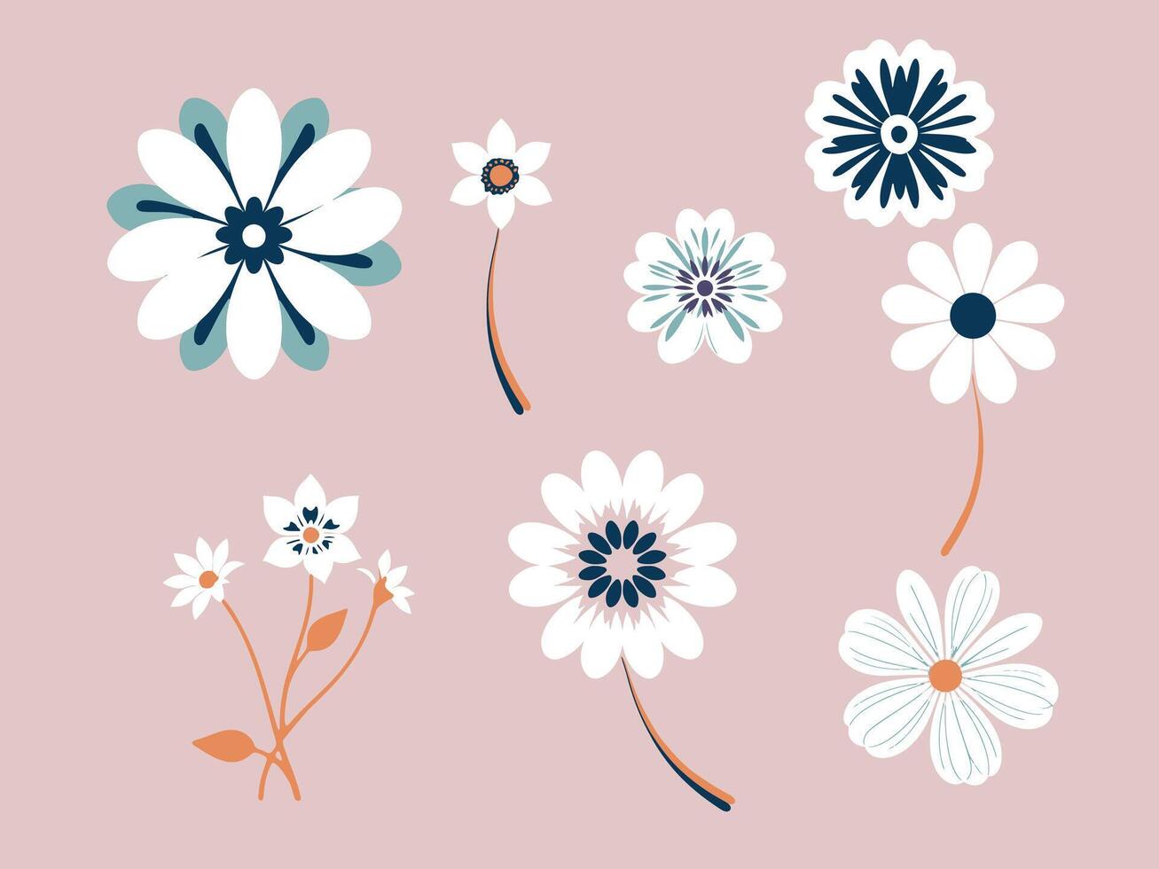 set cute element doodle art. white flower illustration vector