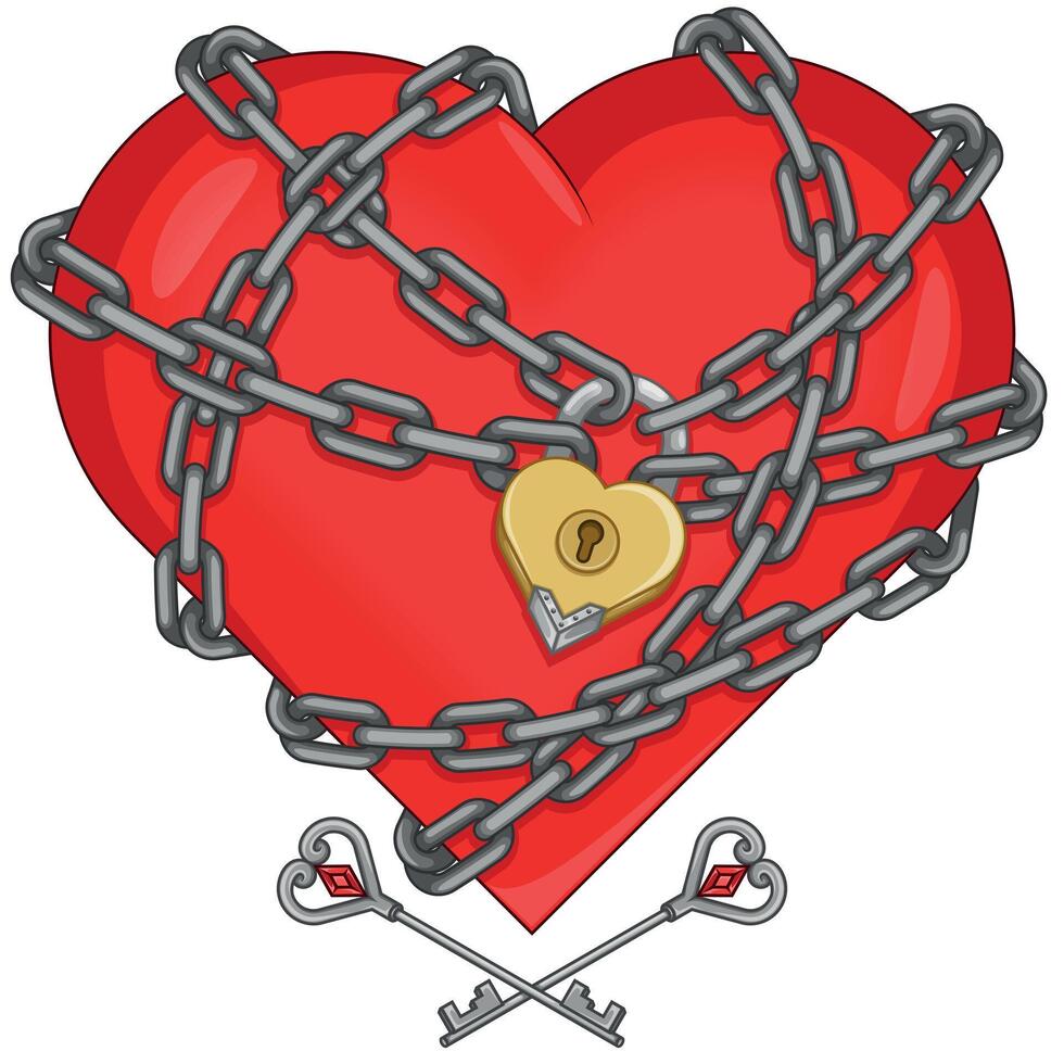 corazón envuelto con cadenas y candado vector