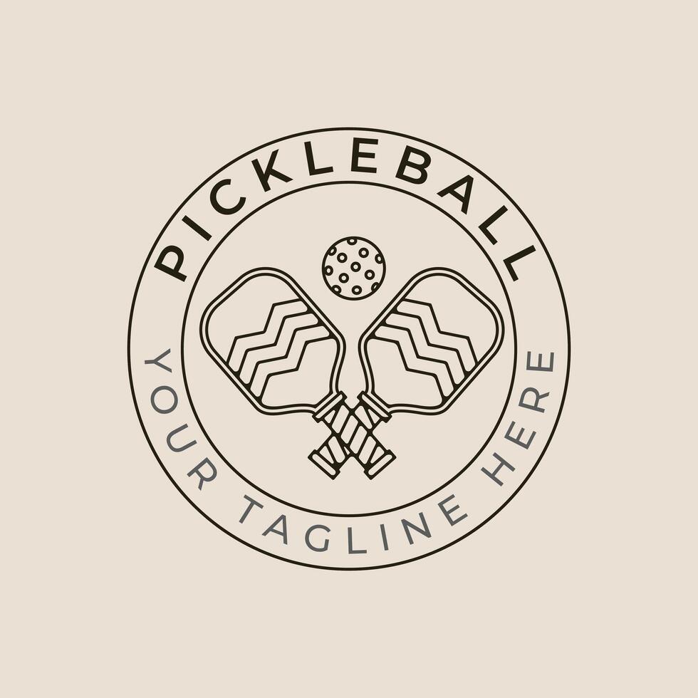 pickleball tournament line art logo with emblem, illustration minimalist design. vector