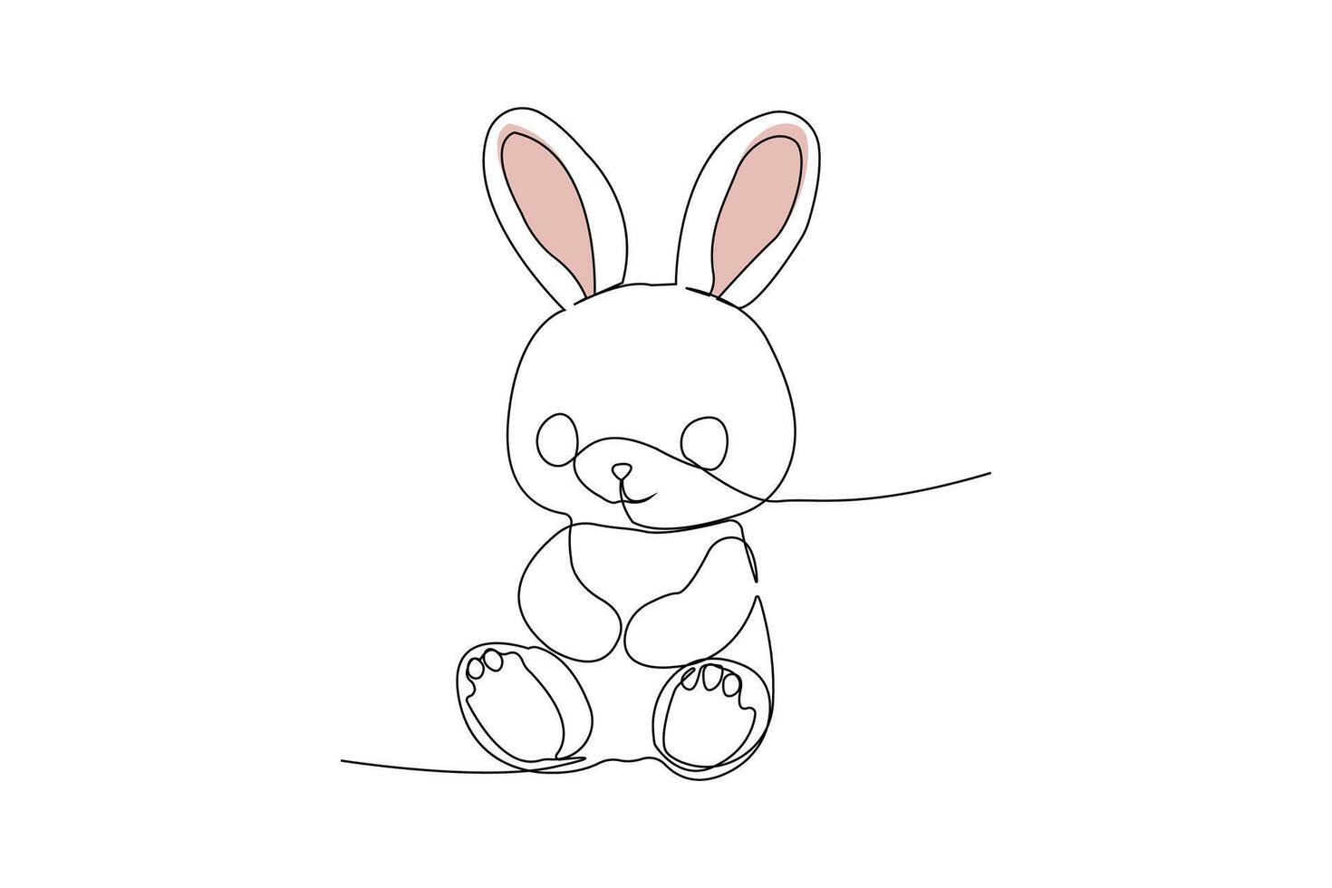 Cute bunny doll one-line art drawing. Bunny toy continuous outline vector
