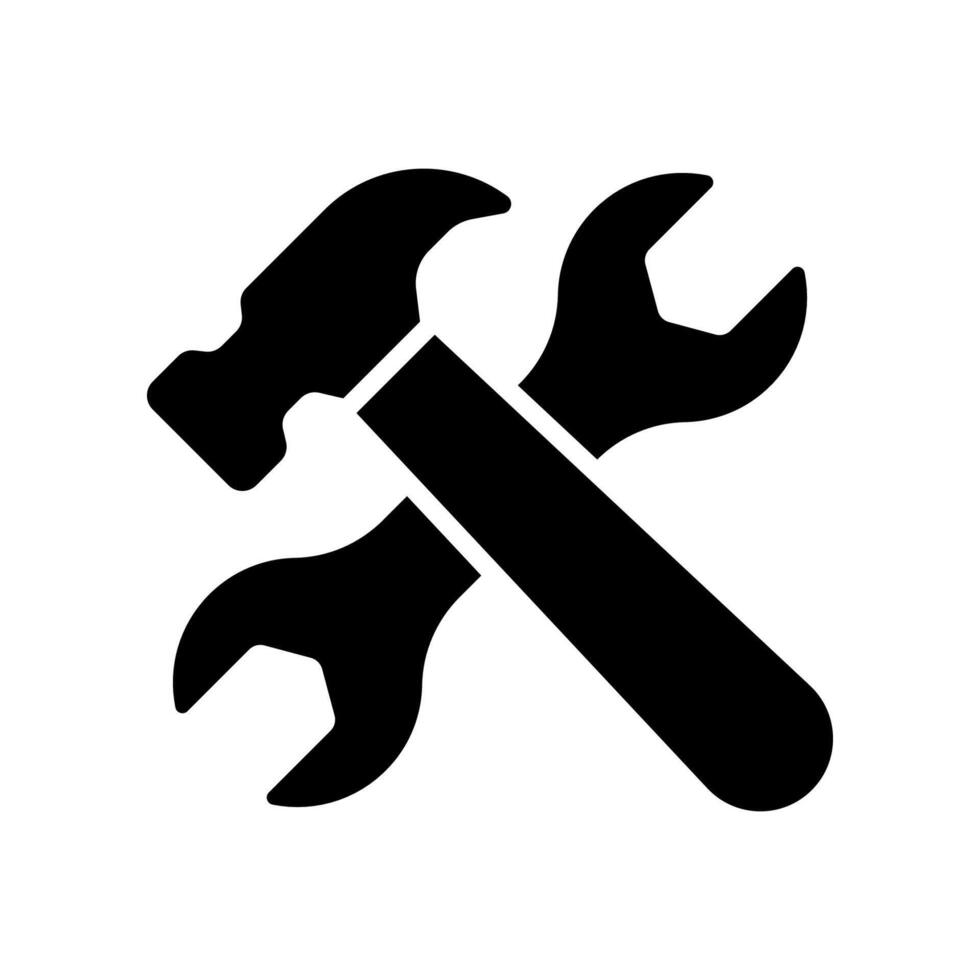 Wrench and hammer icon isolated on white background. vector