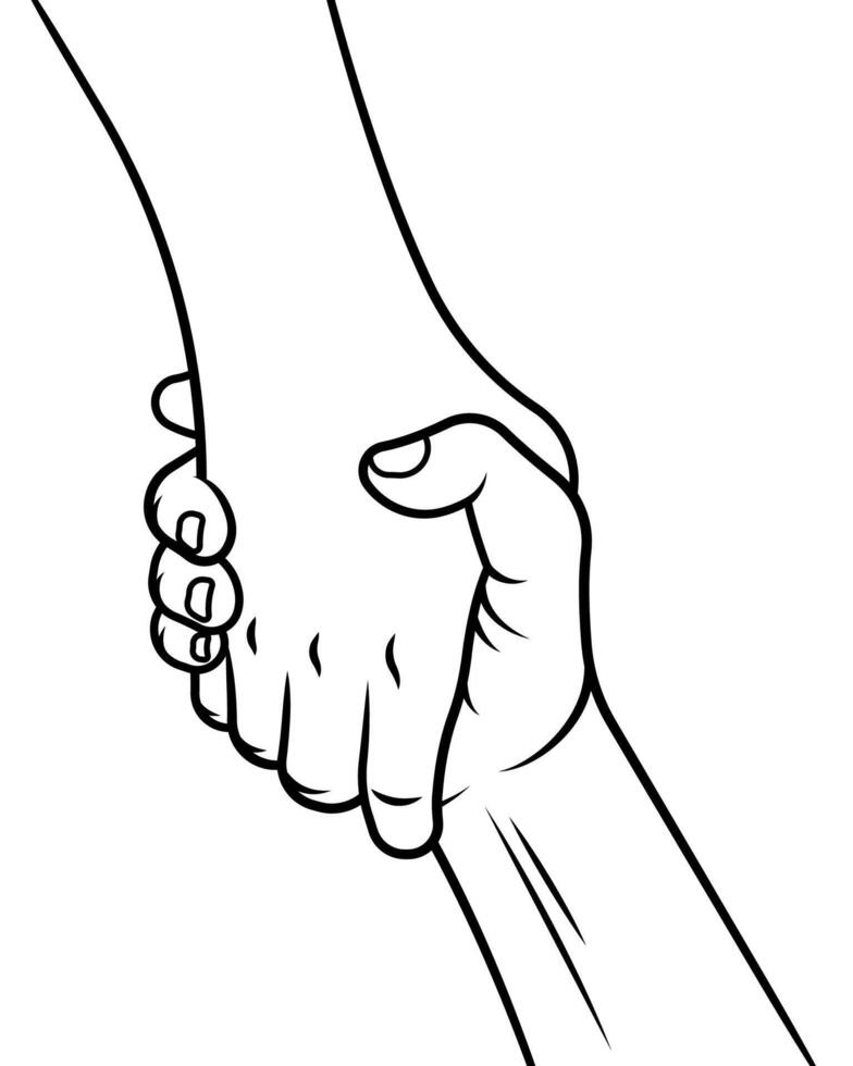 Helping hand concept line art isolated on white background. vector