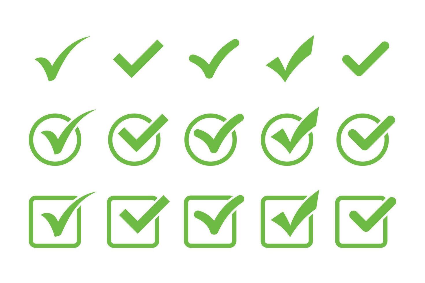 Green check mark icon set. Tick symbol in green color. Check mark symbols vector