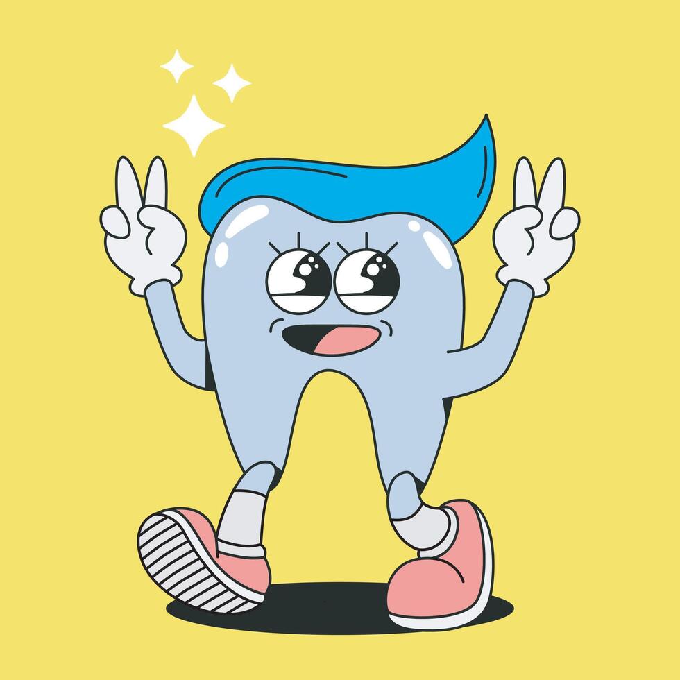 cartoon tooth character in peaceful style vector