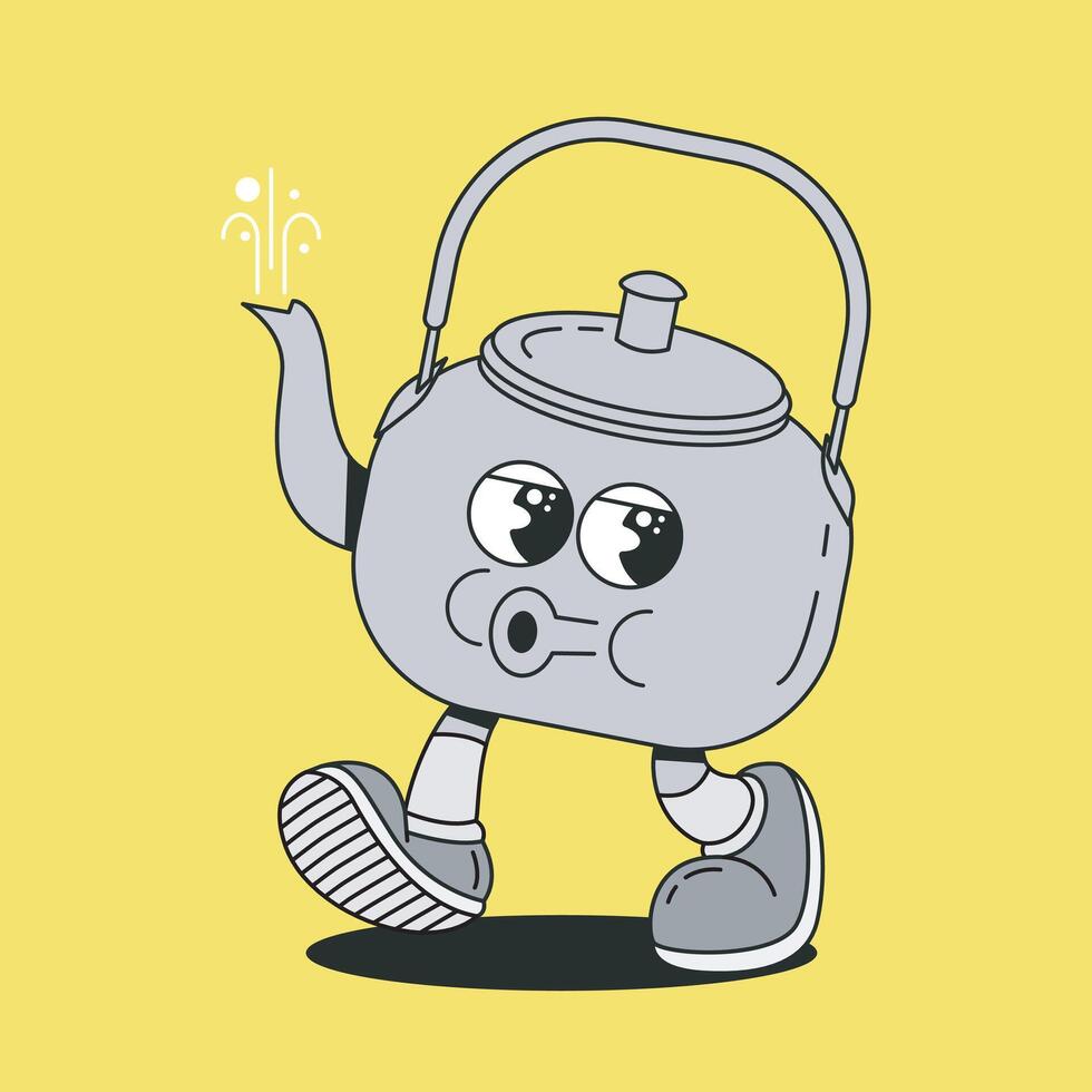 groovy cartoon character kettle whistling vector