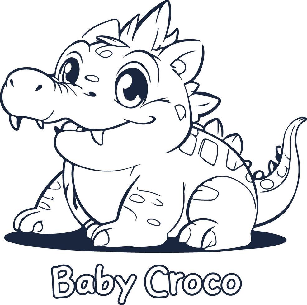 Crocodile vecto illustration Black and white Crocodile alphabet coloring book or page for children vector