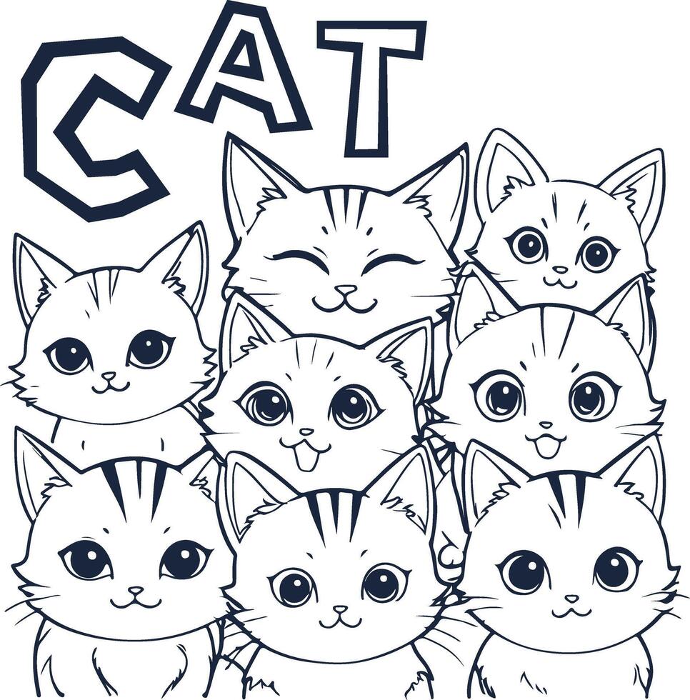 Cat illustration Black and white Cat alphabet coloring book or page for children vector