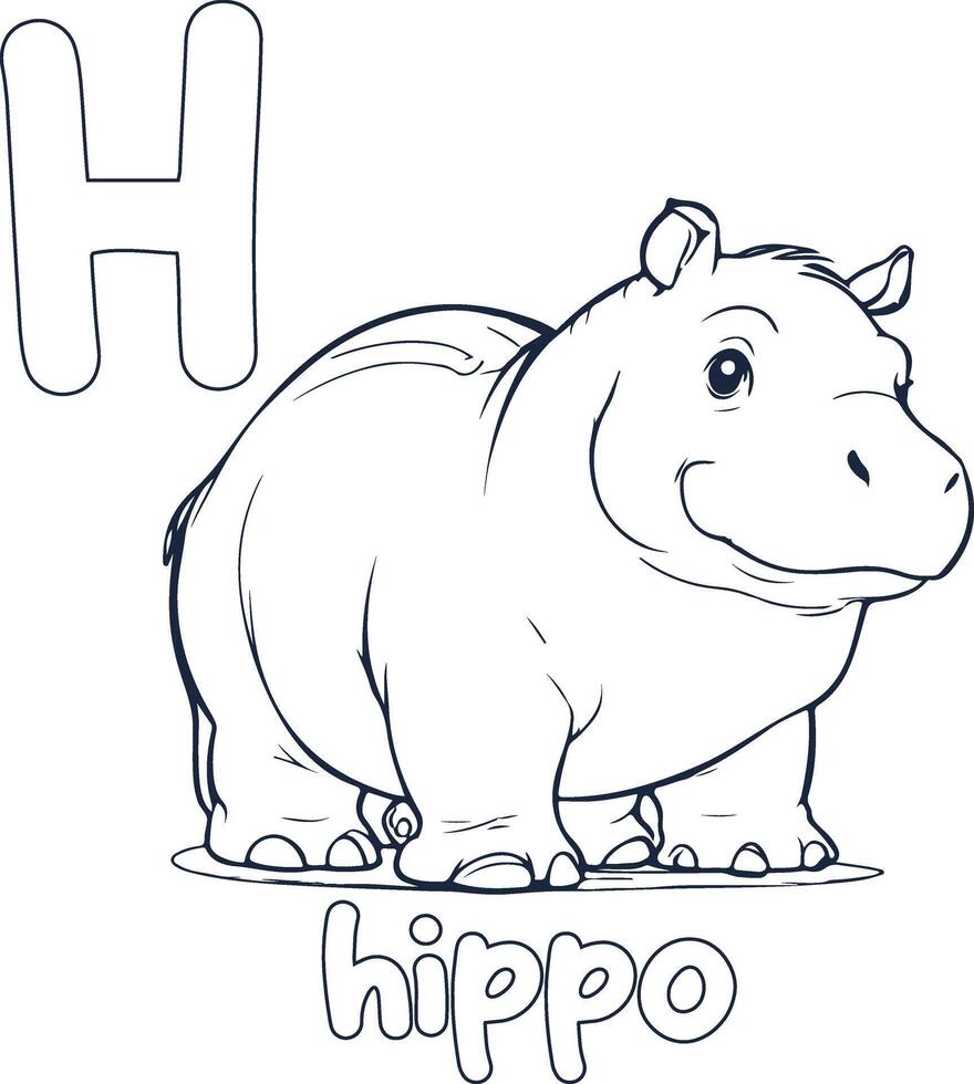 hippo illustration Black and white hippo alphabet coloring book or page for children vector