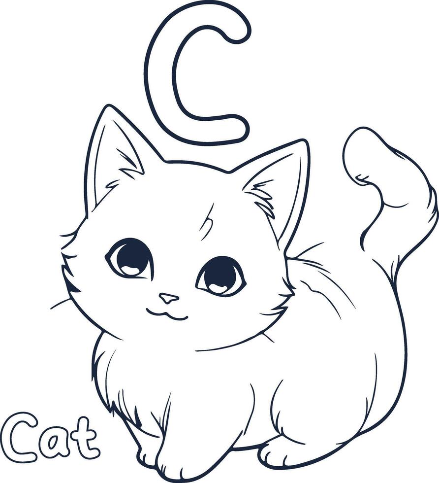 Cat illustration Black and white Cat alphabet coloring book or page for children vector
