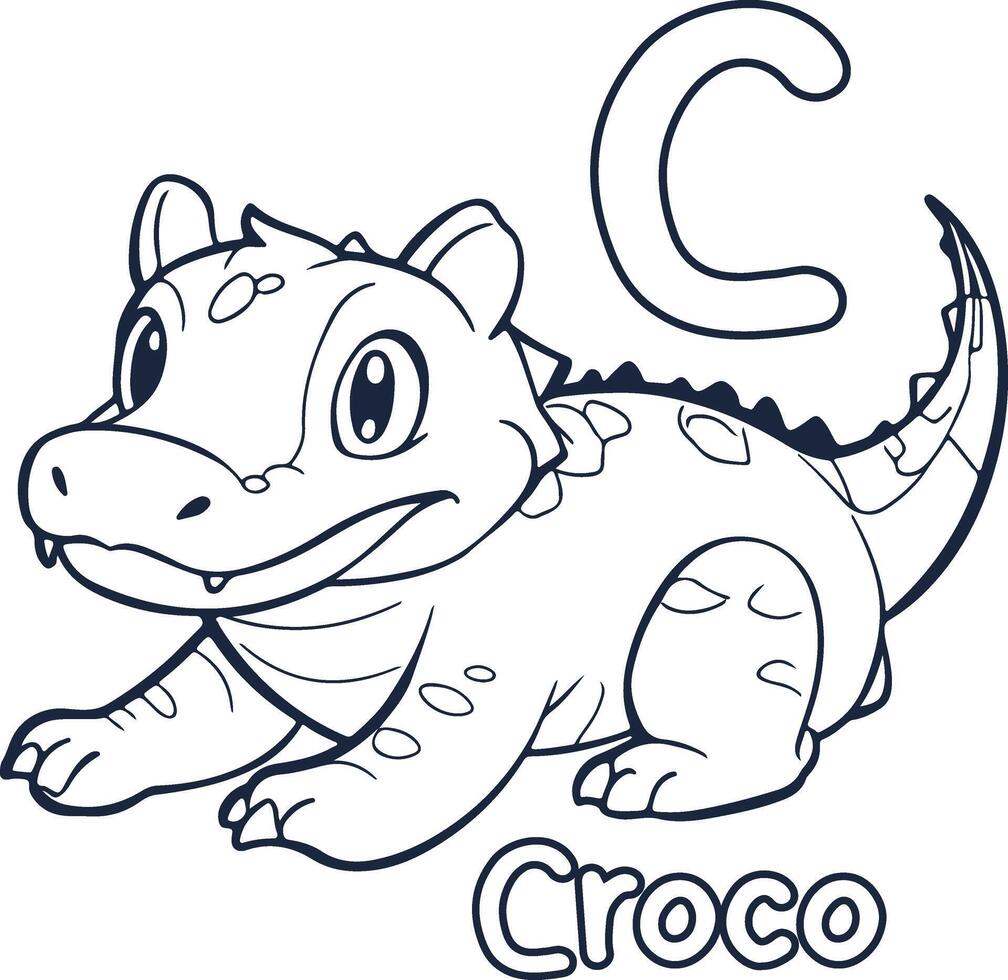 Crocodile vecto illustration Black and white Crocodile alphabet coloring book or page for children vector